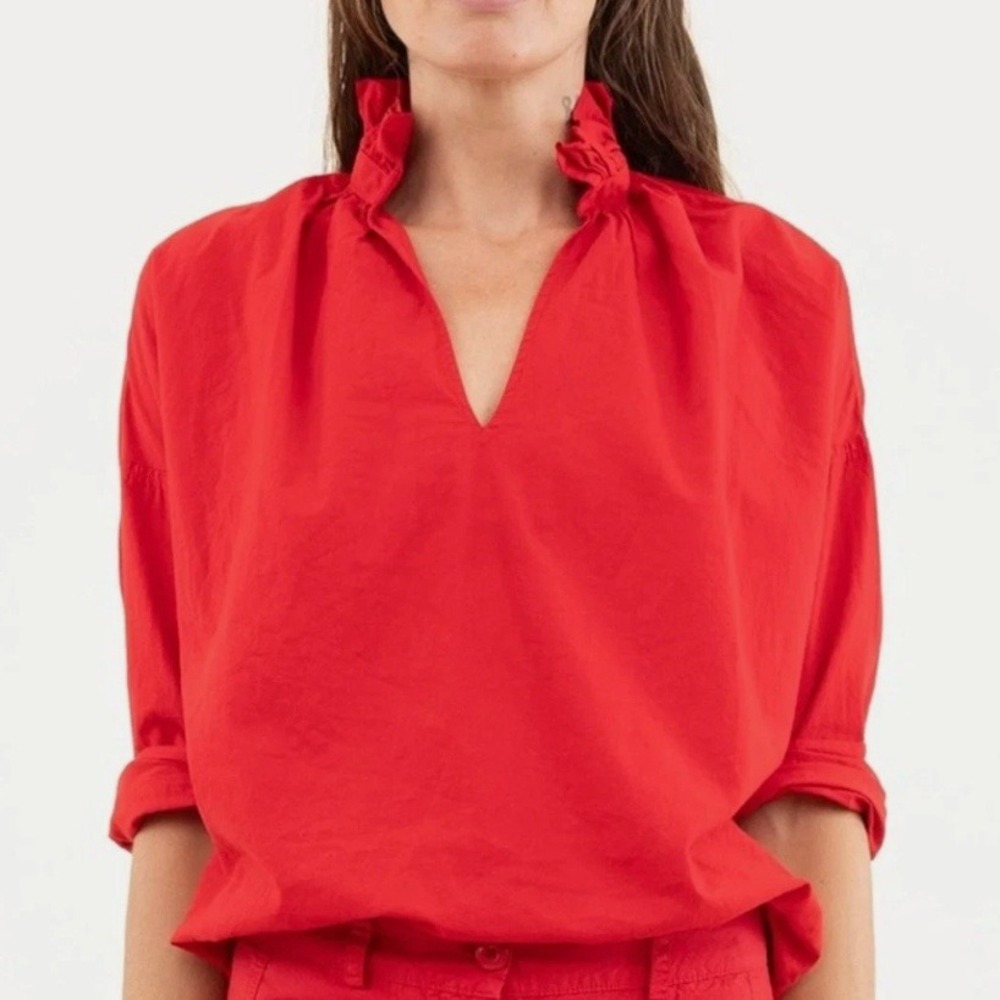A Shirt Thing Women 100% Cotton Cabo Poplin Blouse P Crimson Red Italy Preppy